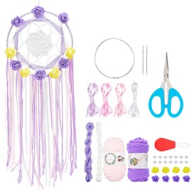 INFUNLY Flower Dream Catcher Kit Purple Dream Catcher Making Kit Instruction Included Overlapped Woven Dream Catcher Starter Kit Tassel Dream Catcher Hanging Ornament for Bedroom Wall Home Decor