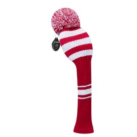 LeFeng Golf Club Cover Knit Golf Headcover for 460cc Driver Fairway Woods and Hybrid with Cute Pom Pom and Number Tags (Red White Stripe, Hybrid) 1pcs