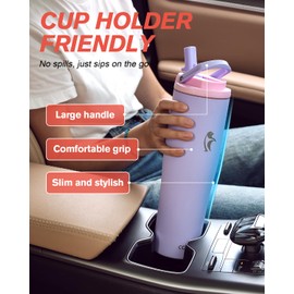 Coolflask Slima - 40oz Insulated Water Bottle | Stainless Steel Tumblers with Straw & Handle | Fits Car Cup Holder | Leakproof Jug for Sports, Gym, Travel, Outdoors | Dishwasher Safe, Lavender