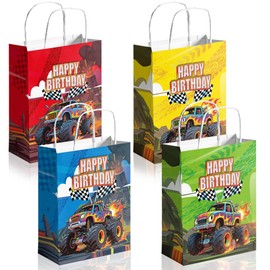 GLURUITE 20Pcs Monster Truck Party Favor Bags Monster Car Goodie Bags Gift Bags Paper Candy Bags for Truck Theme Birthday Party Decorations