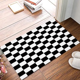 Doormat Indoor Entrance Home Decor Door Mat, Black White Checker Buffalo Anti Fatigue Floor Rugs for Kitchen, Bathroom, Simple Racing Checkered Flag Funny Welcome Mat for Front Door16 x24