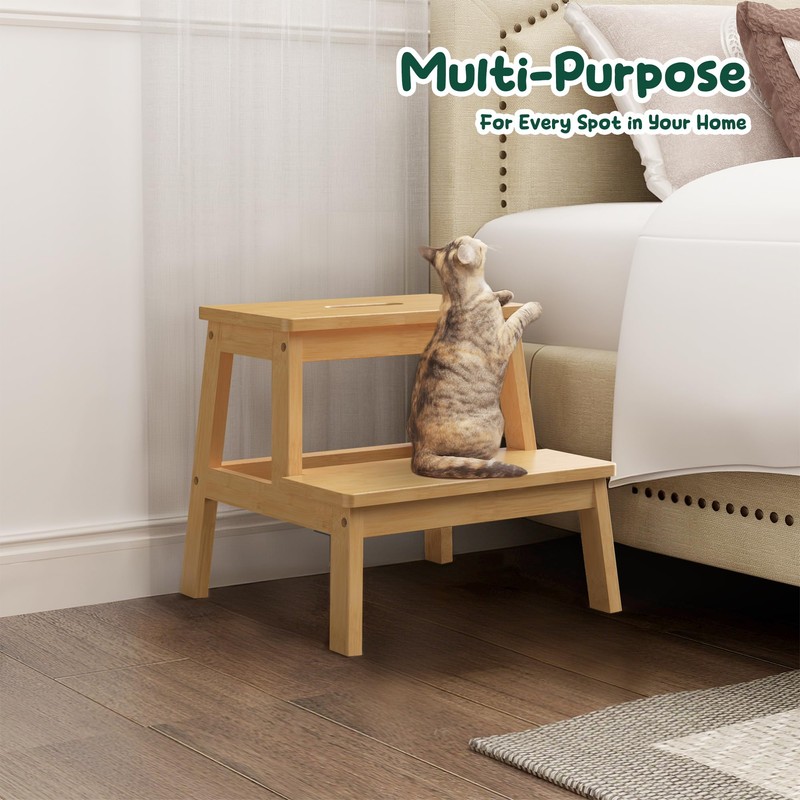 BEKVEM Bamboo 2 Step Stool for Kids & Adults, Wooden