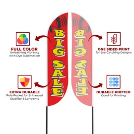 Big Sele Sign feather flag for Outdoor by Mavis Print | 11.5 FEET Long Polyester Outdoor Banner Flag for Easy Hang | HD Print Swooper I Flag Only for Business Sele Advertising I Flag Only