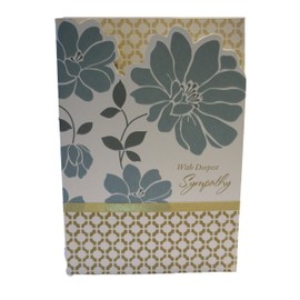 Unique 5" X 7" Blue White and Pale Gold Sympathy Card By Design Focus, "With Deepest Sympathy"