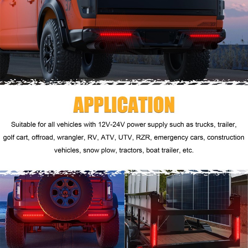 PSEQT 10" LED Trailer Brake Tail Lights Bar Red Stop