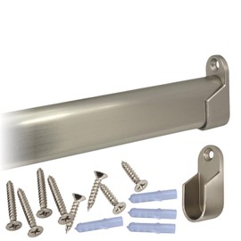 36" Oval Closet Rod Kit | Satin Nickel | Screw-On End Brackets & Hardware | Heavy-Gauge Steel | 1 Kit | Desunia