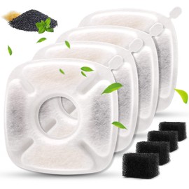 8Pcs Pet Fountain Filters Replacement Compatible with Veken 95Oz/2.8L Dog Water Fountain, Cat Water Fountain Filters(4 Carbon Filters+4 Sponge Filters)