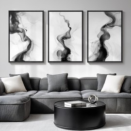 Large Framed Black and White Abstract Wall Art for Living Room, Set of 3 Modern Canvas Prints Paintings Artwork for Walls -Minimalist Pictures for Hallway, Bedroom, Office Wall Decor 24x36 In
