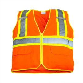 United Pacific High Visibility Reflective Safety Vest w/Zipper & Pockets, 120 GSM Thick, 100% Polyester, 360 Reflective Strips – Orange – XL