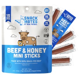 New Primal Snack Mates Beef & Honey Sticks, Healthy Snacks for Kids, Low Sugar High Protein Back to School Snacks, Gluten Free, Mini Jerky Meat Stick, 4g Protein, 50 Calories, 15 Pack