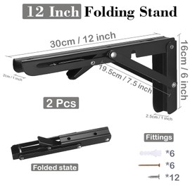 Vebetter Folding Console 300 mm, Pack of 2 Folding Console Heavy Duty Stainless Steel Folding Table Wall, Folding Shelf Brackets, Load Capacity 70 kg, for Space-Saving Home, Kitchen, Office, Folding