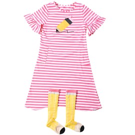 Chicingyou Girls Back to School Dresses Casual Set Pencil Dress with Socks Cotton Outfit for Kindergarten Back to School Gift(6-7 Years(Chest:27.6'' Waist:26'' Length:29.9''))