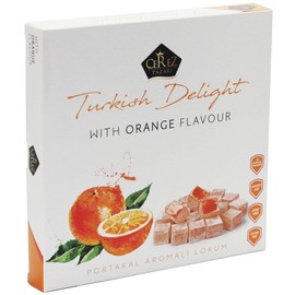 Cerez Pazari Turkish Delight with Orange Flavor 14 Oz Gourmet Medium Size Snacks Gift Box | No Nuts Sweet Luxury Traditional Confectionery Vegan Soft Candy Dessert Glucose Free Lokum (Loukoumi) Approx.40 Pcs
