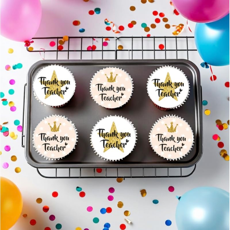 24 x PRE CUT THANK YOU TEACHER STAR IMAGE EDIBLE