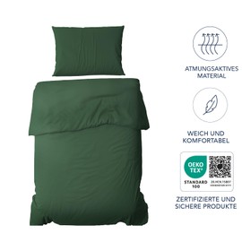 Dreamzie Bed Linen Set 135 x 200 cm with 1 Pillowcase 80 x 80 cm, Green – Duvet Cover 135 x 200 cm Single Bed Made of 100% Microfibre – Oeko Tex-Certified No Chemicals