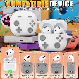 【with 3D Decompression Button】 for Airpods 4 Case, Silicone Funny Airpod 4th Generation Case for Men, Classic Game Airpods 4 Case 2024 with Cleaning Kit Keychain - White