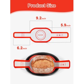 SMARTAKE 2-Pack Silicone Bread Sling for Dutch Oven, Reusable Sourdough Baking Mat with Long Handle, Non-Stick Easy Silicone Bread Sling Mat for Transferable Dough Pastry, Oval (Red & Black)
