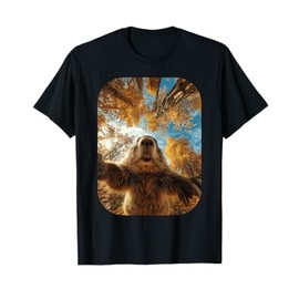 Cute Beaver Selfie Fall Leaves Forest Autumn Animal Graphic T-Shirt