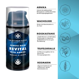 CristinenMoor Sports Balm Revital - Arnica Massage Cream for Muscles and Joints for Bruises, Compression, Promotes Skin Circulation and Cooling | Vegan | Hygienic and Practical Packaging