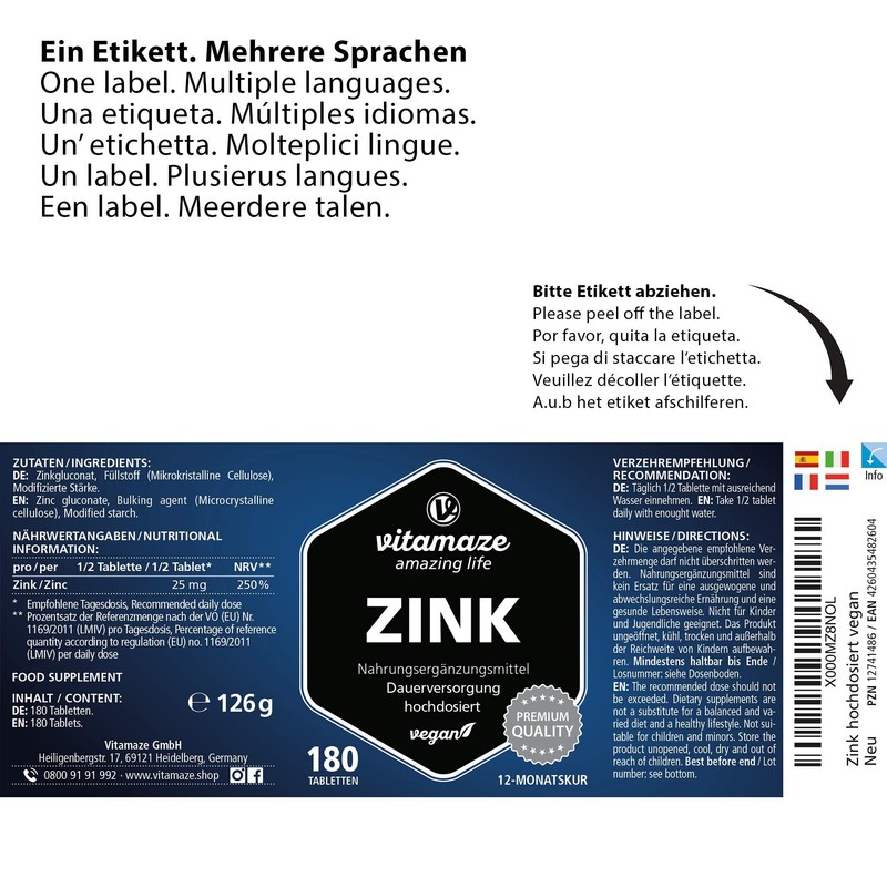 Zinc tablets highly dosed, 25 mg per daily dose, 50