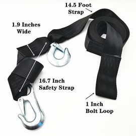 BRGMAX Boats Trailer Winch Hook Strap Wench Rope for Ranger Double Hook 16ft,1 Inch Loop on Opposite end for Attachment to Winch 9642019
