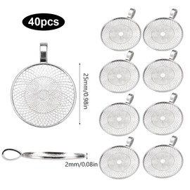 40 Piece Pendant Trays Set, Bezel Pendant Trays, Cabochon Set Round Pendant 25 mm, Round Pendant Base Silver Flat Pendant Trays Kit, for DIY Crafts Photo Jewellery