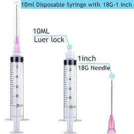 100 Pack Disposable 10ml/cc Lab Syringes with 18Ga 1 Inch Needle Luer Lock, Individually Sealed Packed