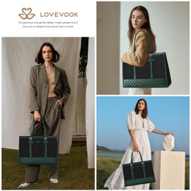 LOVEVOOK Laptop Bag for Women 15.6 inch Canvas Laptop Tote Bag, Large Capacity Work Bags with Clutch Purse, Computer Bags Office Business Briefcase, Casual Handbag for Travel College Teacher