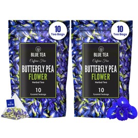 BLUE TEA - Butterfly Pea Flower Tea - 10 Count (Pack of 2) - Pyramid Plant Based Tea Bag | ANTIOXIDANT RICH | Caffeine Free - Detox Tea - Flower Based - Herbal Tea - Non Bitter | Zipper Pack