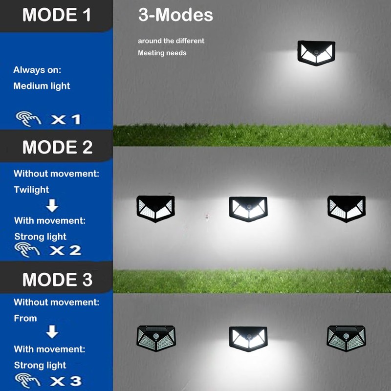 Hqynss Solar Lights for Outdoors,4pc Solar Spotlight with Motion Sensor,100LEDs,3MODES,1200mAh,Suitable