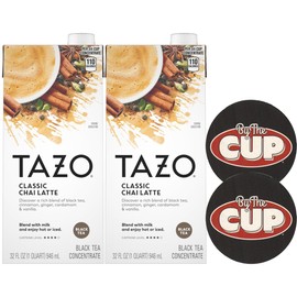 TAZO Classic Chai Latte Black Tea Concentrate, 32 oz (Pack of 2) with By The Cup Coasters
