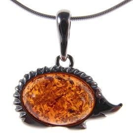 Baltic amber and sterling silver 925 hedgehog animal pendant necklace with 1mm Italian sterling silver 925 snake chain