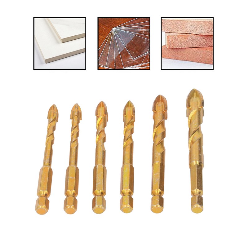6Pcs Cross Spearhead Drill Bit Carbide Hex Shank Drilling Tool