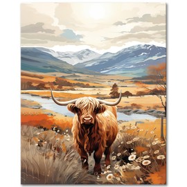 TISHIRON DIY Paint by Numbers for Adults with Brushes Highland Cow Oil Hand Painting Animals Adult Paint by Number Landscape Paint by Number Kits on Canvas Art Crafts 16"x20"(Frameless)