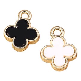 MONNEL M398 Tiny 4-leaf Clovers DIY Bracelet Charms Zinc Alloy Metal Pendants Wholesale (White & Black,8pcs)