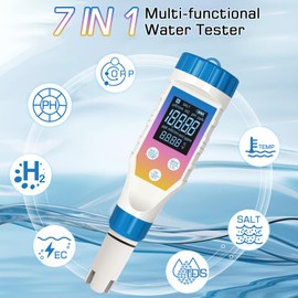Yewhick ORP Meter for Water, 7in1 pH/H2/TMEP/EC/TDS/ORP/SALT Kit, Salinity Tester for Aquarium, Hydrogen Water Tester for Hydrogen Water Bottle, TDS Meter EC Meter for Hydroponics