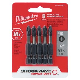 Milwaukee 48-32-4602 Power Bit, 2 Drive, Phillips Drive, 1/4 in Shank, Hex Shank, Steel, Sold as 2 Pack, 10 Count Total