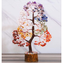 Crocon Chakra Tree of Life Gemstone for Positive Energy Seven Chakra Crystal Tree Healing Stones Feng Shui Money Bonsai Attract Good Luck Home Decoration Ornament Spiritual Gift