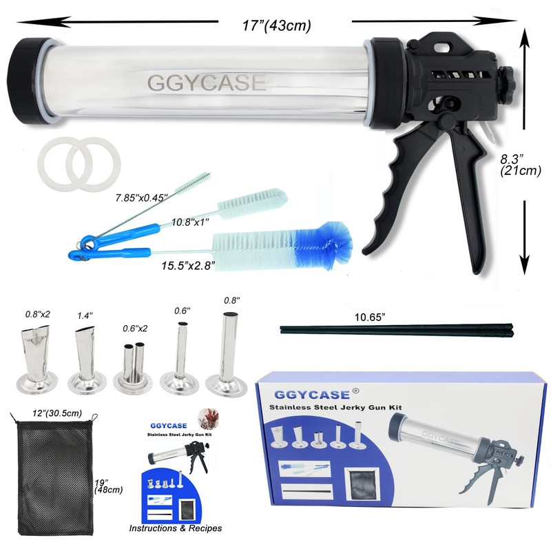 GGYCASE 2LB Large Capacity Stainless Steel Jerky Gun Kits, Sausage