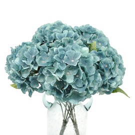 Blooming Paradise Artificial Fake Flowers Plants Silk Hydrangea Arrangements Wedding Bouquets Decorations Plastic Floral Home Kitchen Garden Party Festival Bar DIY (Blue Haze, 5 Flower Heads)