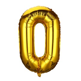 JWMY Number Balloons, Number 0, Gold, Big Size, 35.4 inches (90 cm), Number Balloons, Foil Balloons, Party Balloons, Party Balloons, Birthday Party Decorations, Gold Balloons (Gold, #0)