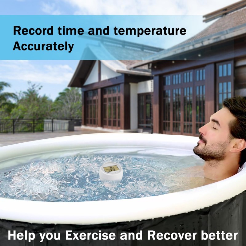 Ice Bath Thermometer Timer, Waterproof IP67, Cold Plunge Thermometer &