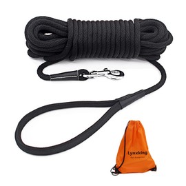 lynxking Check Cord Dog Leash Long Lead Training Tracking Line Comfortable Handle Heavy Duty Puppy Rope 10ft 15ft 30ft 50ft for Small Medium Large Dog Black