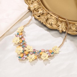 EVER FAITH Flower Choker Necklace, Multi-Colour Rhinestone Crystal Floral Bib Collar Necklace, Fashion Jewellery Statement for Women, Crystal