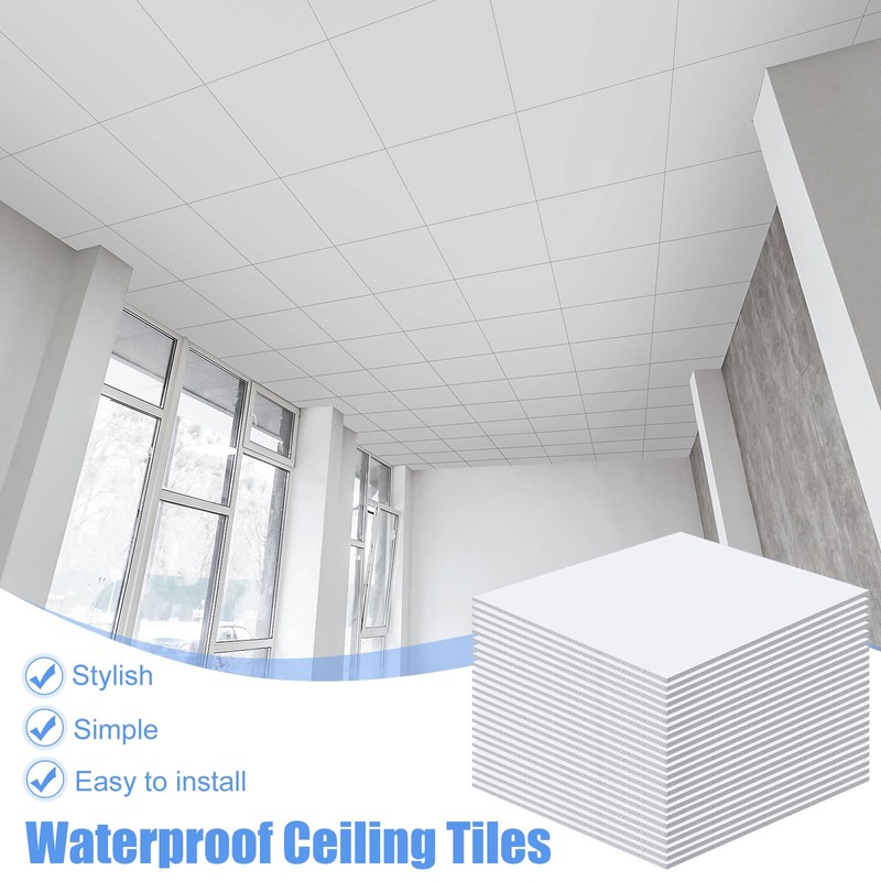 Tondiamo 24 Pcs White Drop Ceiling Tile Smooth PVC Ceiling