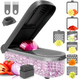 LHS Vegetable Chopper Veggie Chopper with Container Food Chopper Onion Chopper Vegetable Slicer Dicer Cutter Potato Cutter (10 in 1, Grey)