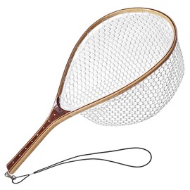 Riverruns Wooden Fishing Net with Measuring Dots on Handle Fly Fishing Net Soft Rubber Net Bag Great Protection for Fish Landing Net Trout Net(Straight XL)