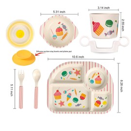 shopwithgreen 7Pcs/Set Bamboo Kids Dinnerware Set - Children Dishes - Food Plate Bowl Cup Spoon Fork Set Dishware, Cartoon Tableware, Dishwasher Safe Kids Healthy Mealtime, BPA Free