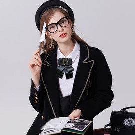 FYBownot Unisex Multi-layer Bow Tie, Uniform Ribbon, Ribbon Tie, Pin + Rubber, Adjustable, Restored, English-Style, Uniform, Bowtie, Groom, Present, Wedding, Banquet, Business, Commuting, Black