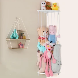Stuffed Animal Storage Wood Corner Plush Toys Holder with Star Pattern, Length Adjustable Large Hanging Stuffed Animal Toy Organizer Shelf for Nursery Play Room Bedroom Kids Room Furniture